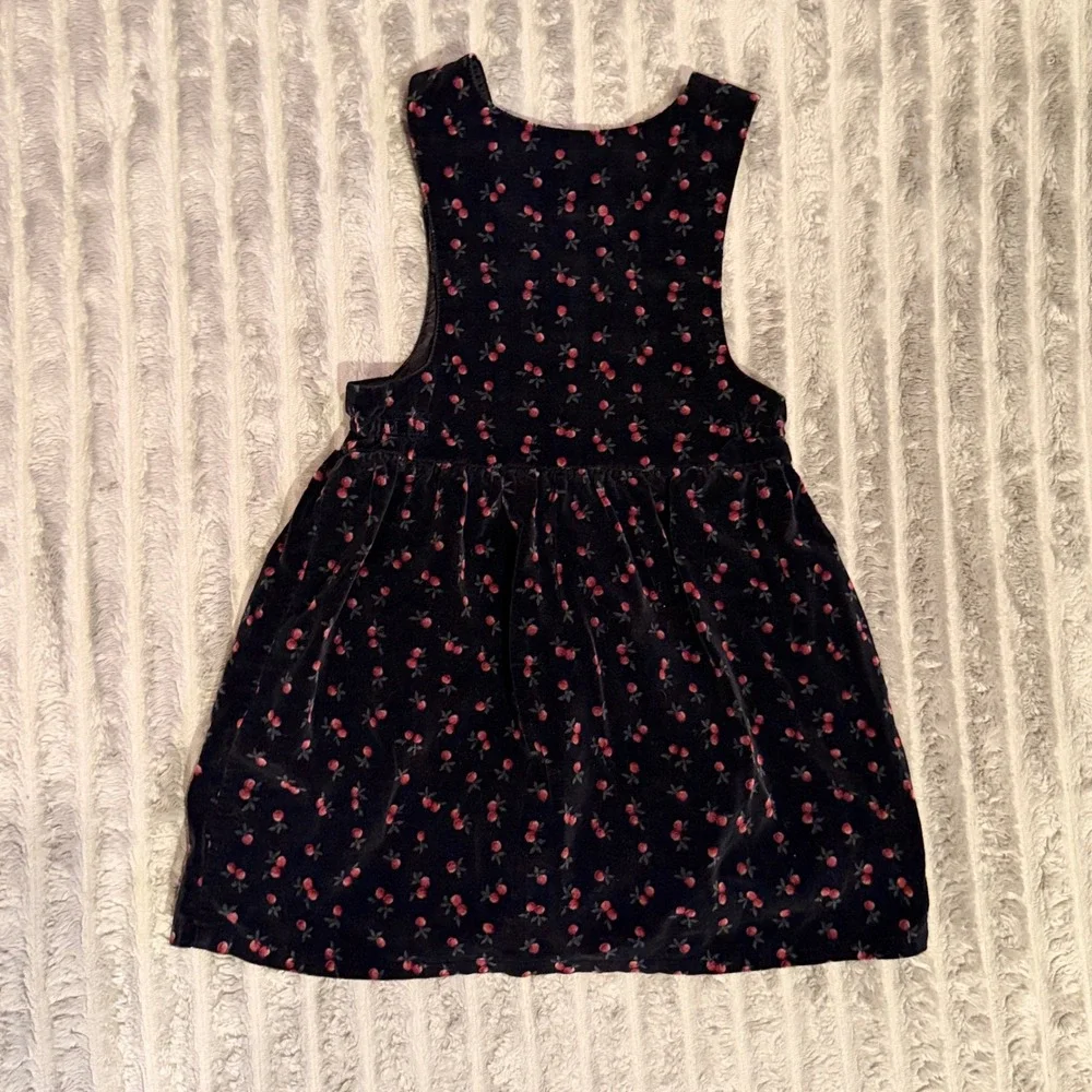 Vintage Cherry Print Cotton Velvet Jumper Dress Black Red Size 4 365W